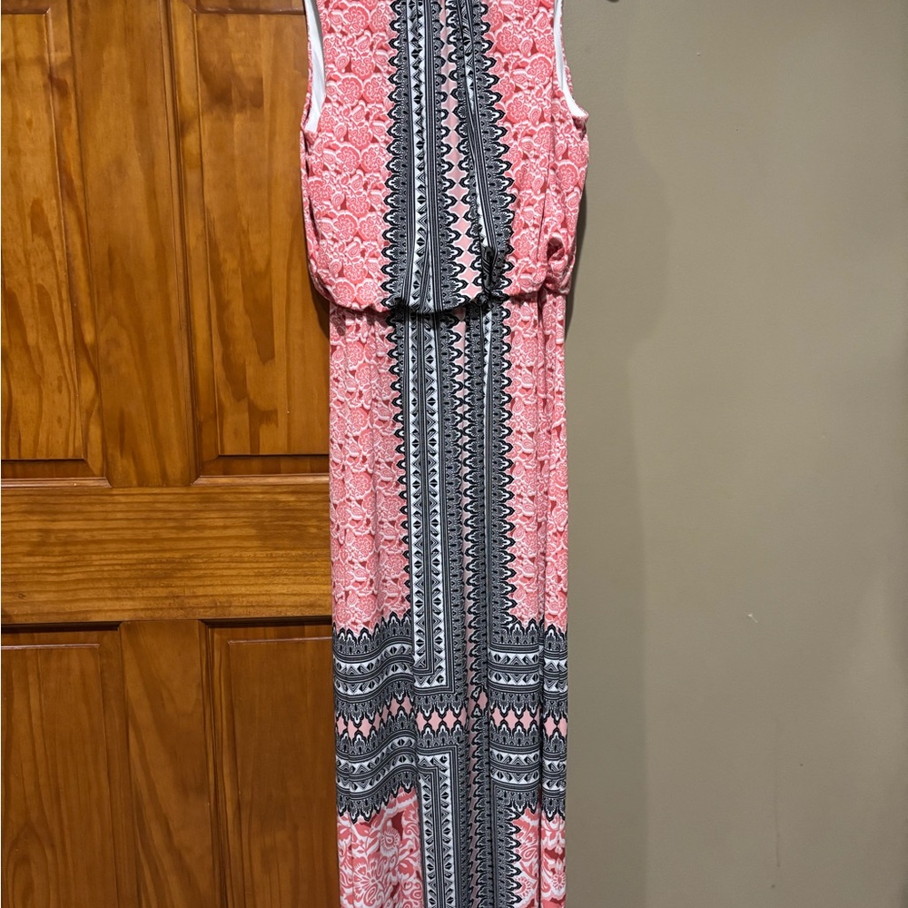 Women’s Orange and Black Sleeveless Maxi Sundress